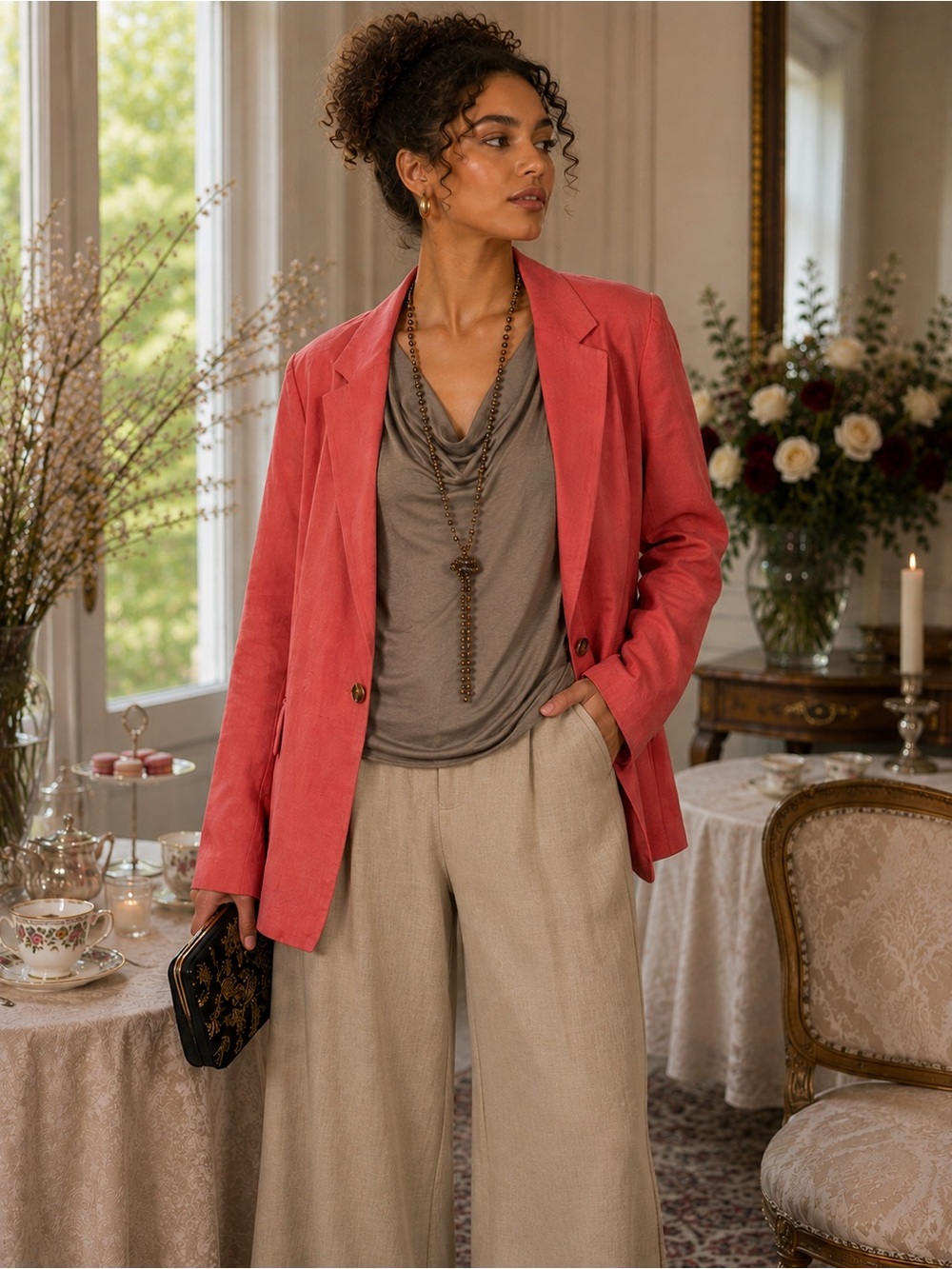 Ann Taylor Salmon Colored Blazer—linen and rayon